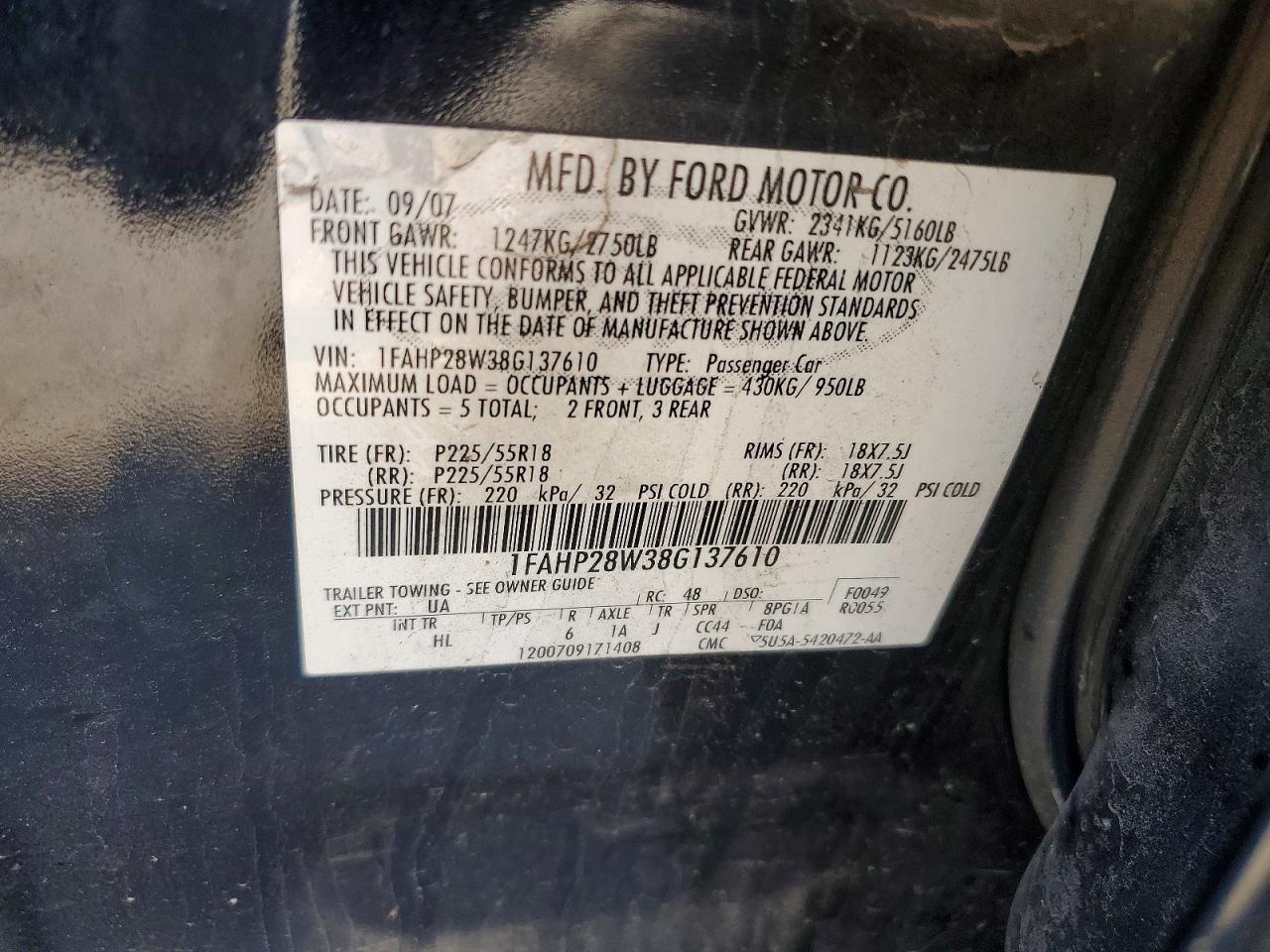 2008 FORD TAURUS LIMITED photo 13