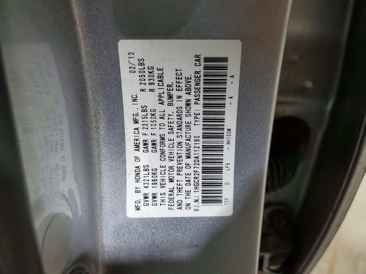 2013 HONDA ACCORD EX photo 12