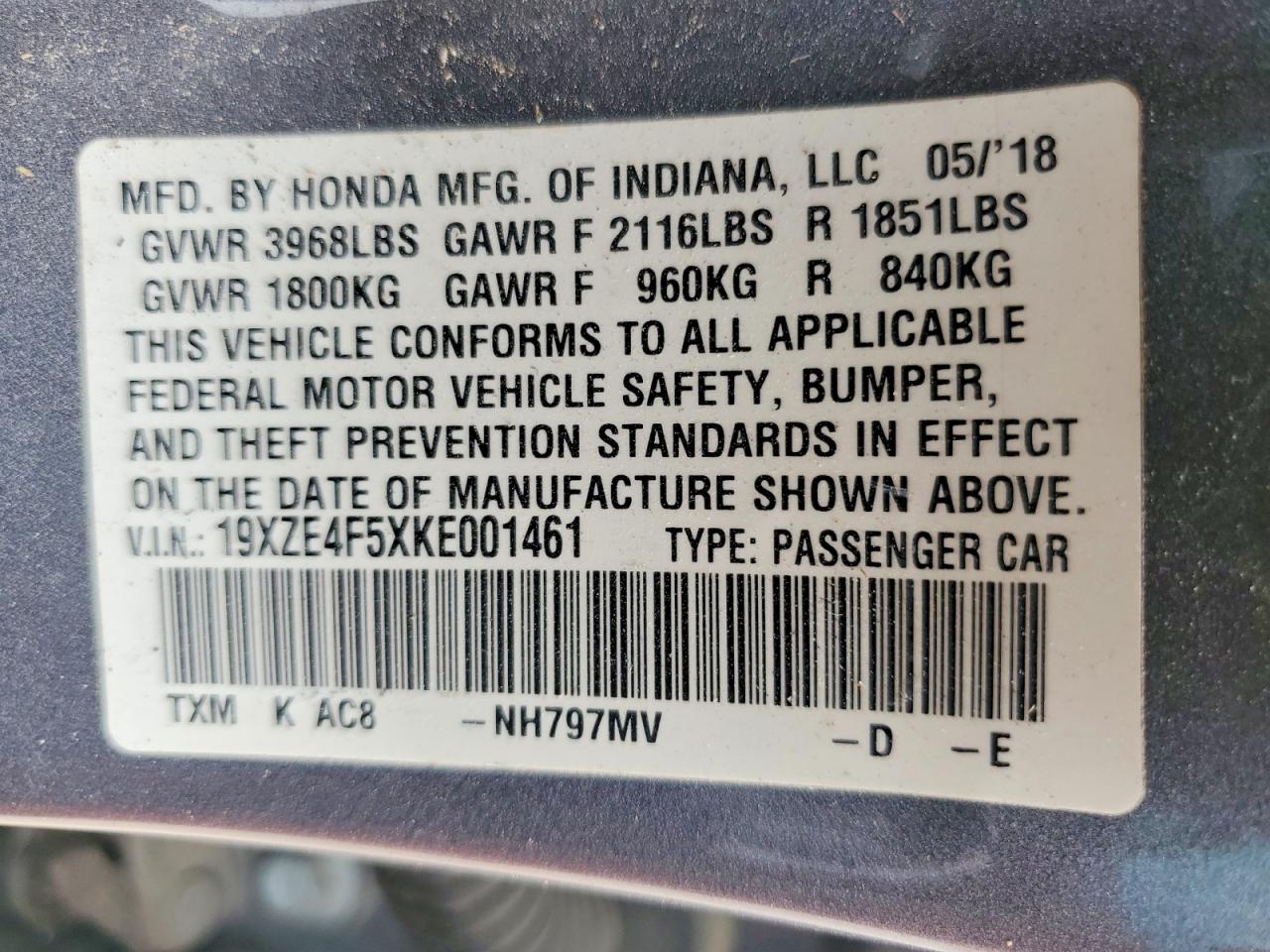 2019 HONDA INSIGHT EX photo 12