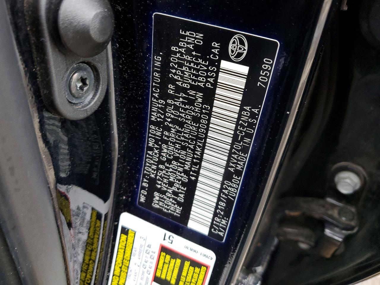 2020 TOYOTA CAMRY LE photo 12