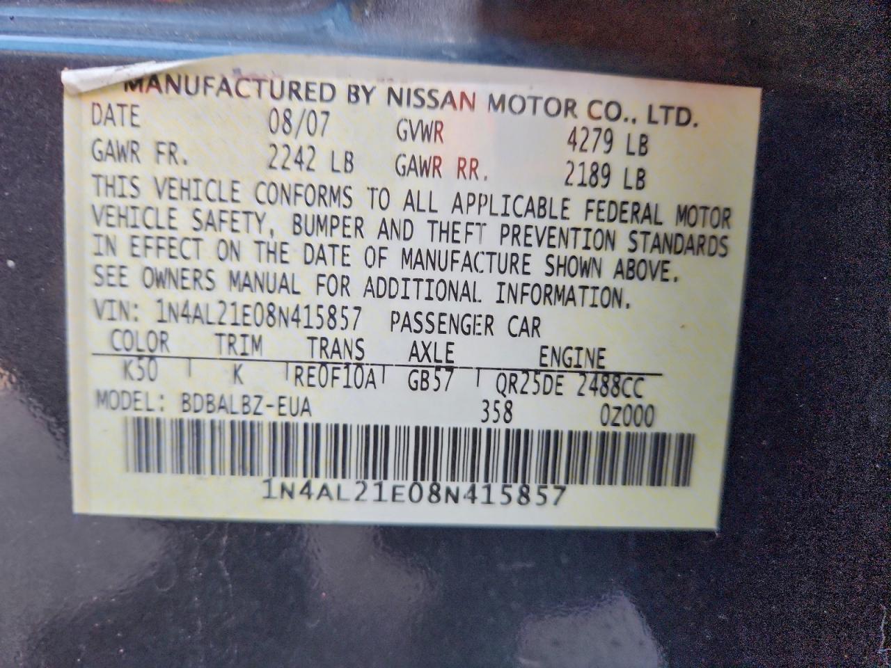 2008 NISSAN ALTIMA 2.5 photo 12