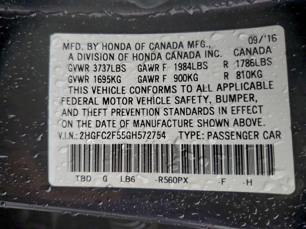 2016 HONDA CIVIC LX photo 12