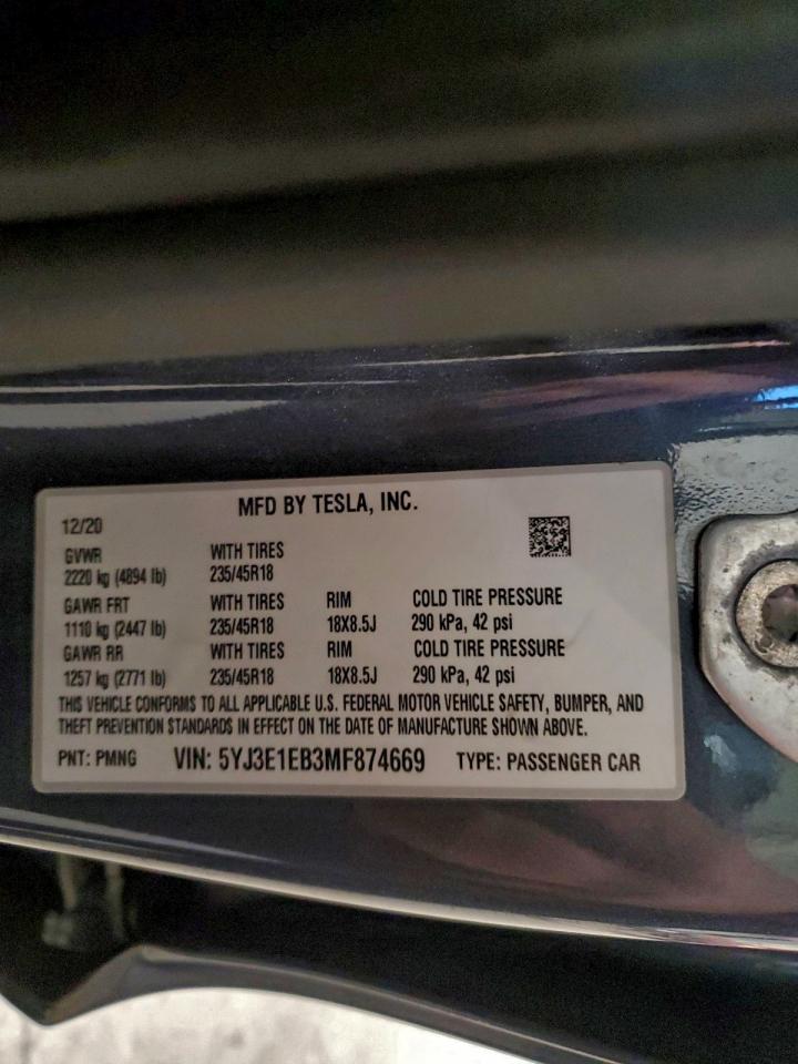 2021 TESLA MODEL 3 photo 12