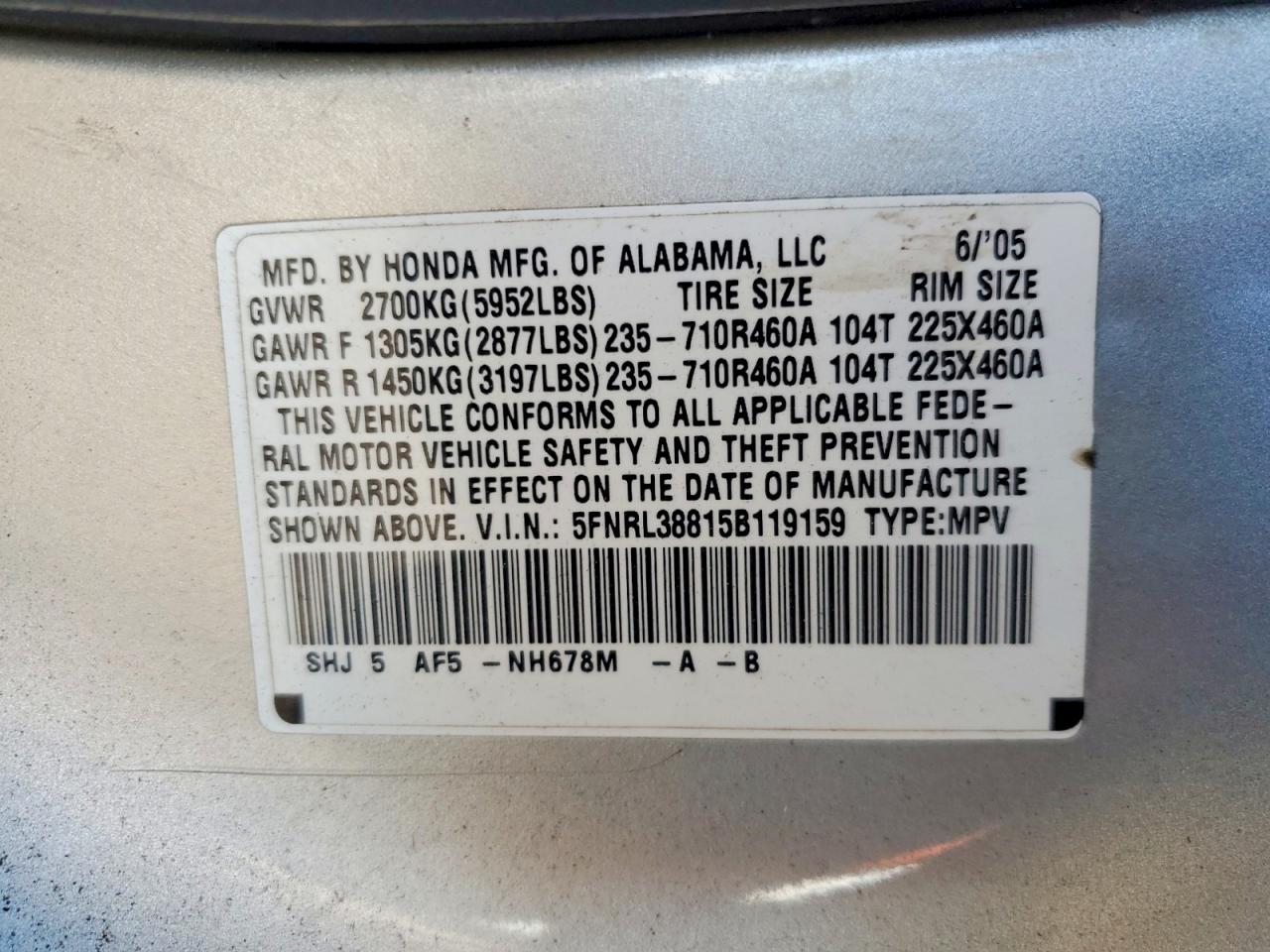 2005 HONDA ODYSSEY TOURING photo 13