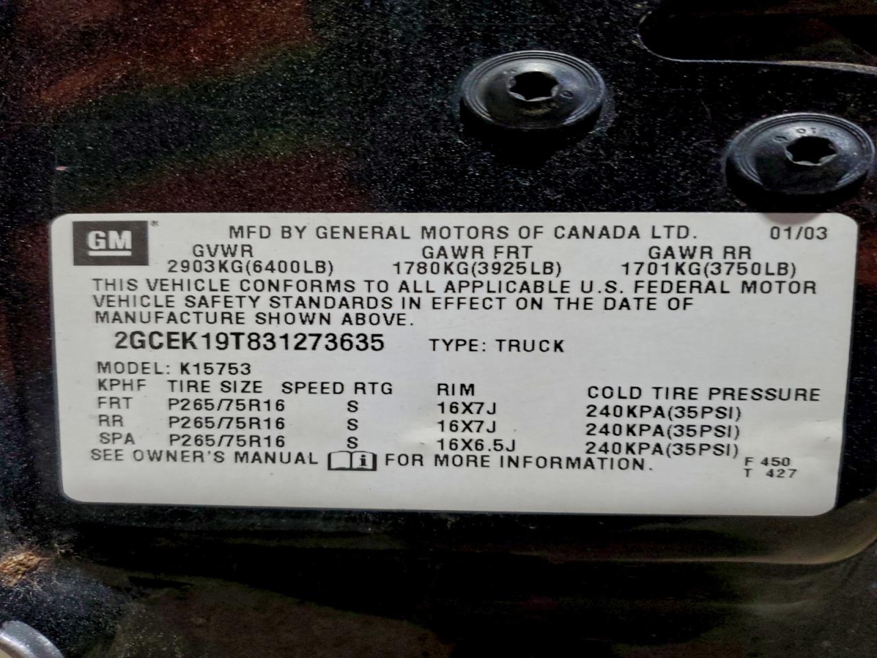 2003 CHEVROLET SILVERADO K1500 photo 12