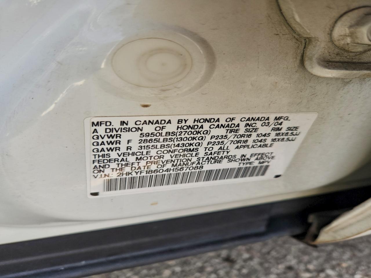 2004 HONDA PILOT EXL photo 12