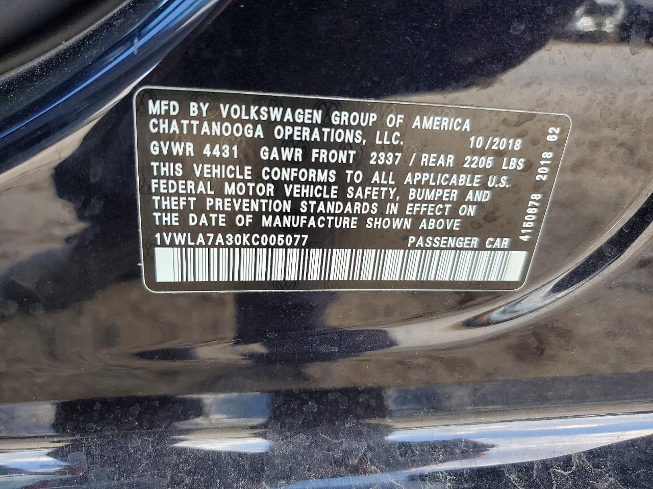 2019 VOLKSWAGEN PASSAT WOLFSBURG photo 12