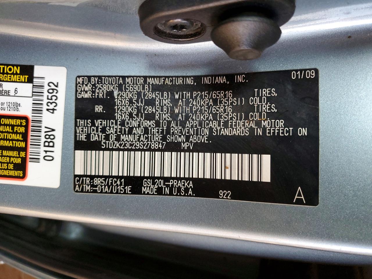 2009 TOYOTA SIENNA CE photo 13