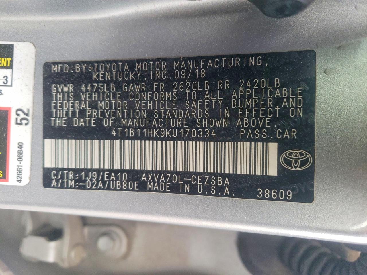 2019 TOYOTA CAMRY SE photo 12