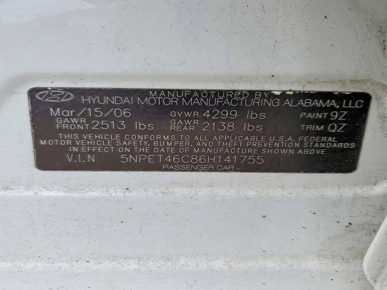 2006 HYUNDAI SONATA GL photo 12