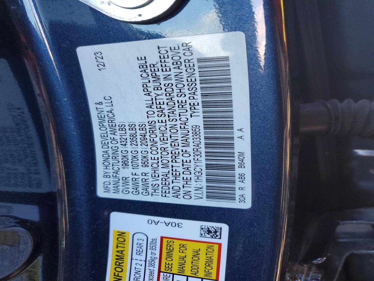 2024 HONDA ACCORD EX photo 12