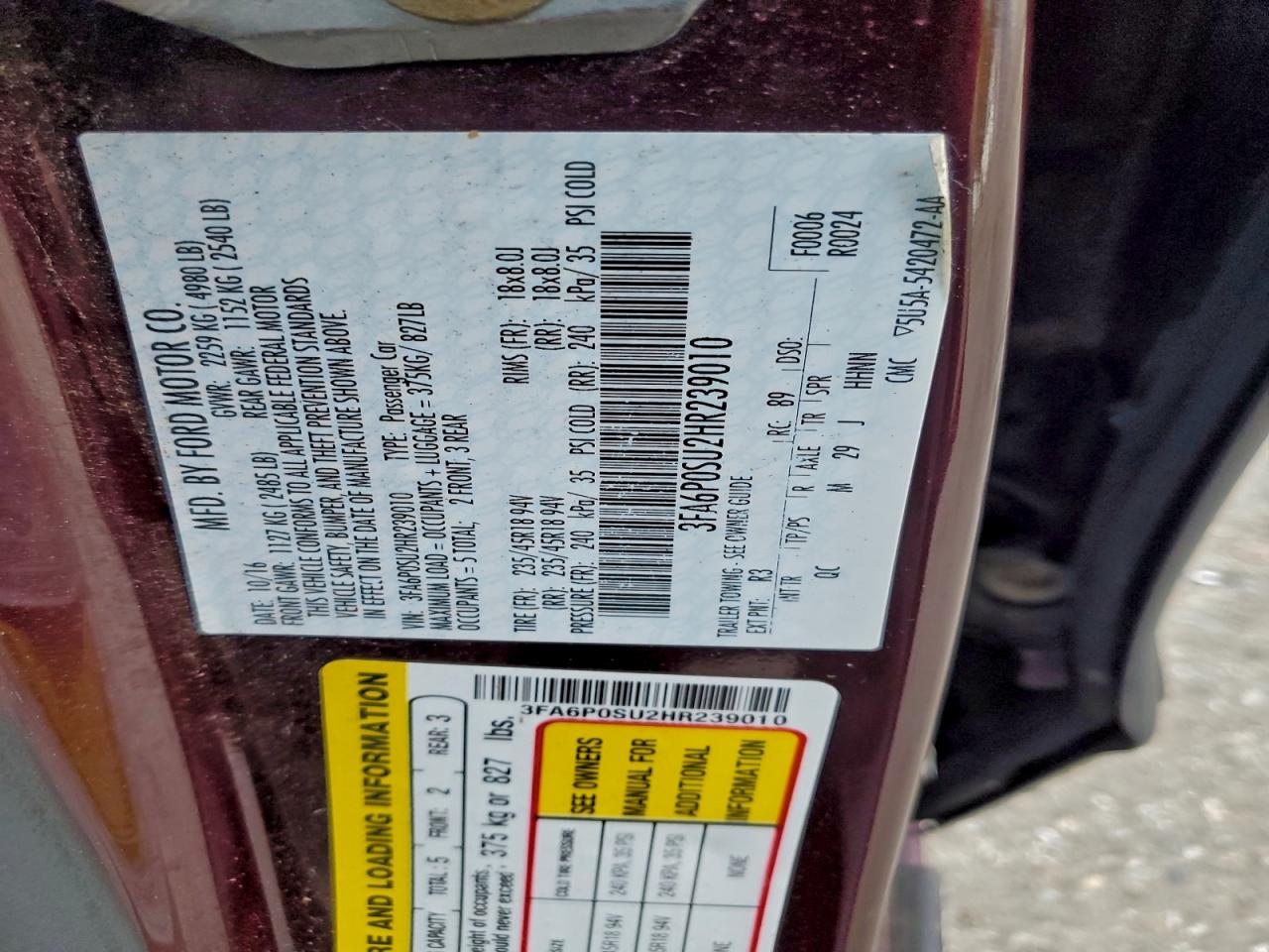 2017 FORD FUSION TITANIUM PHEV photo 12