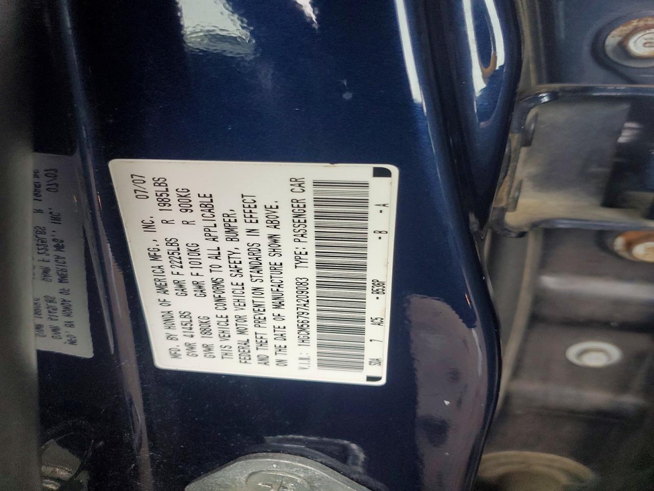 2007 HONDA ACCORD EX photo 12