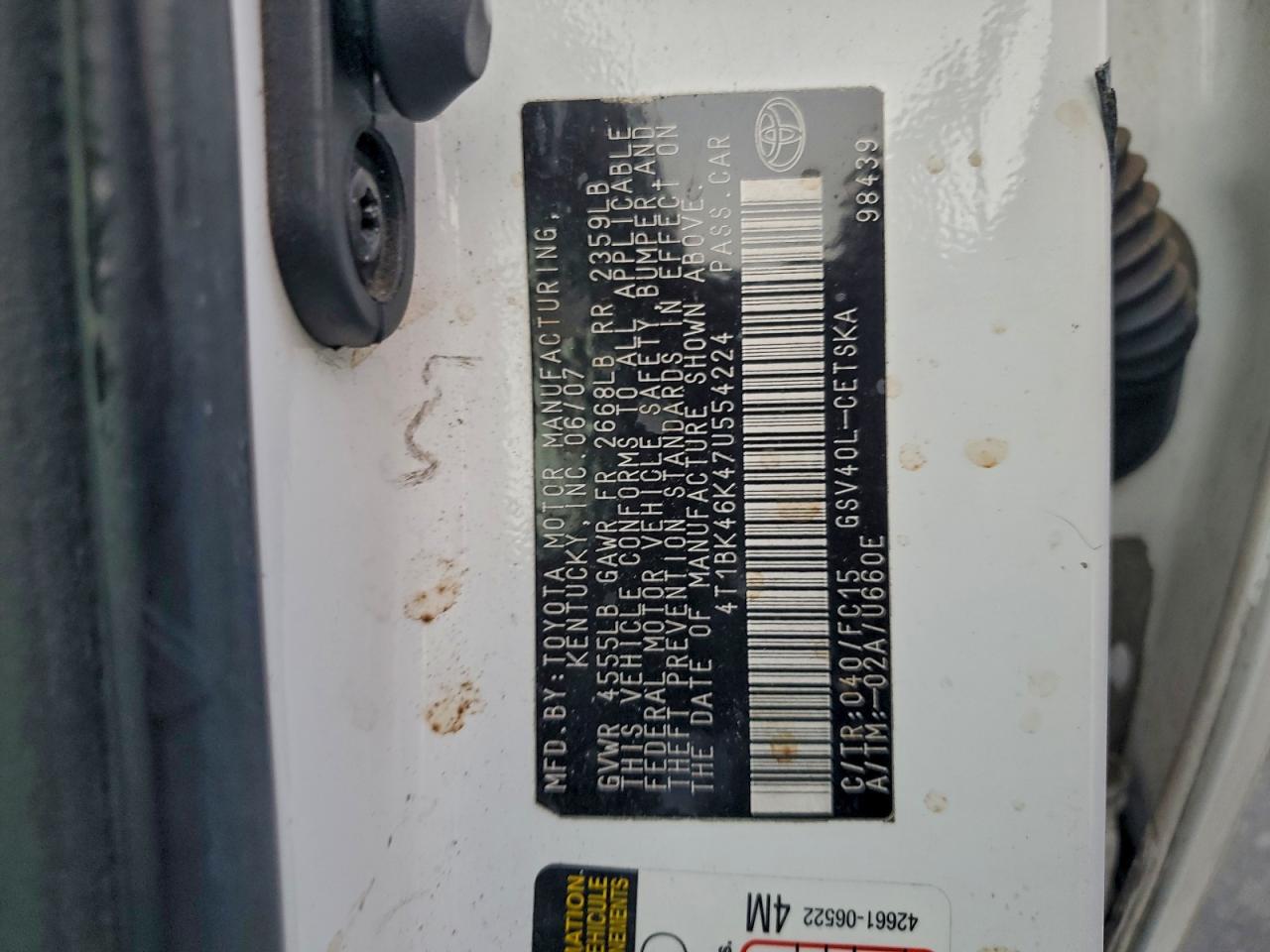 2007 TOYOTA CAMRY LE photo 12