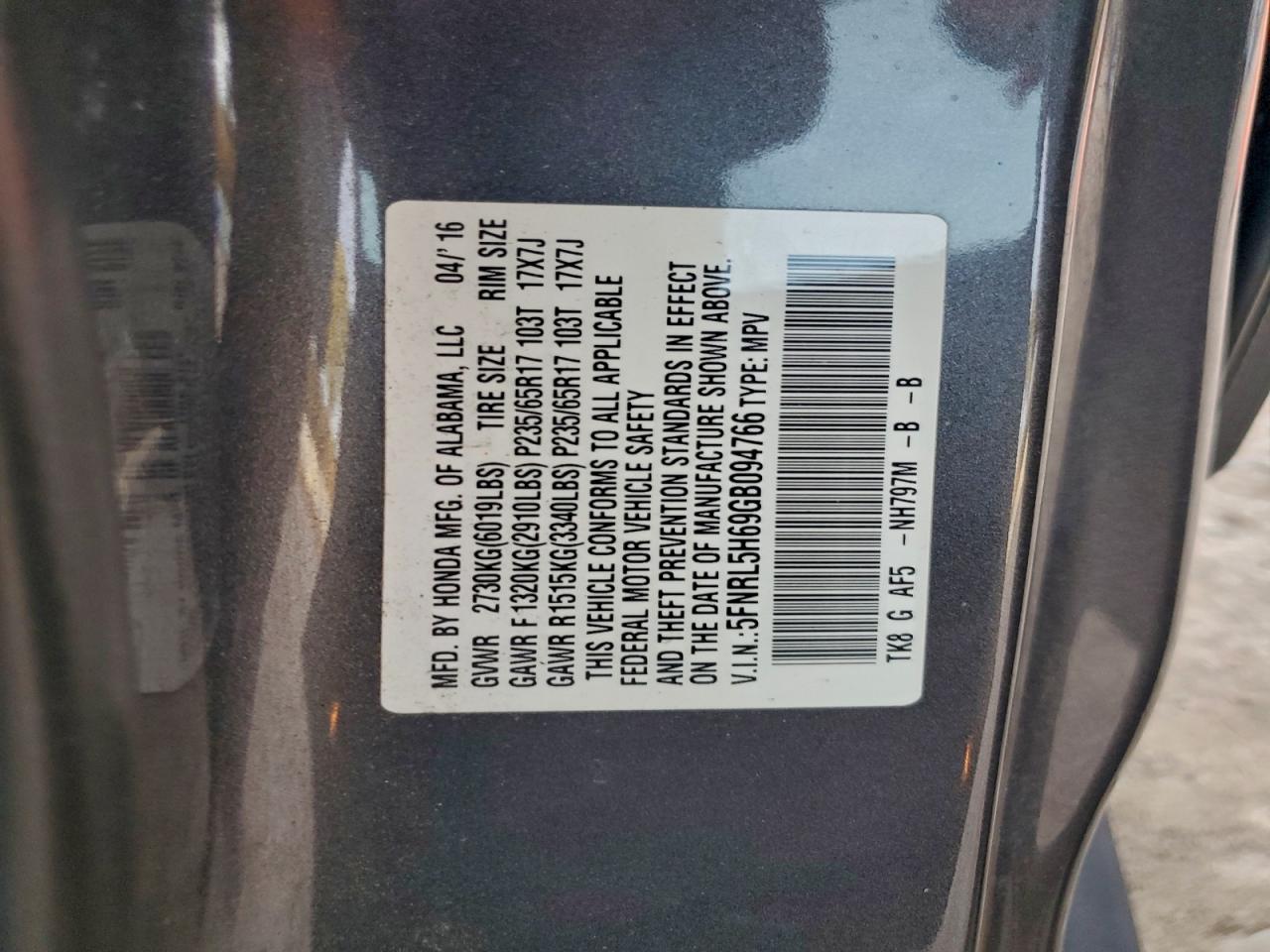 2016 HONDA ODYSSEY EXL photo 13