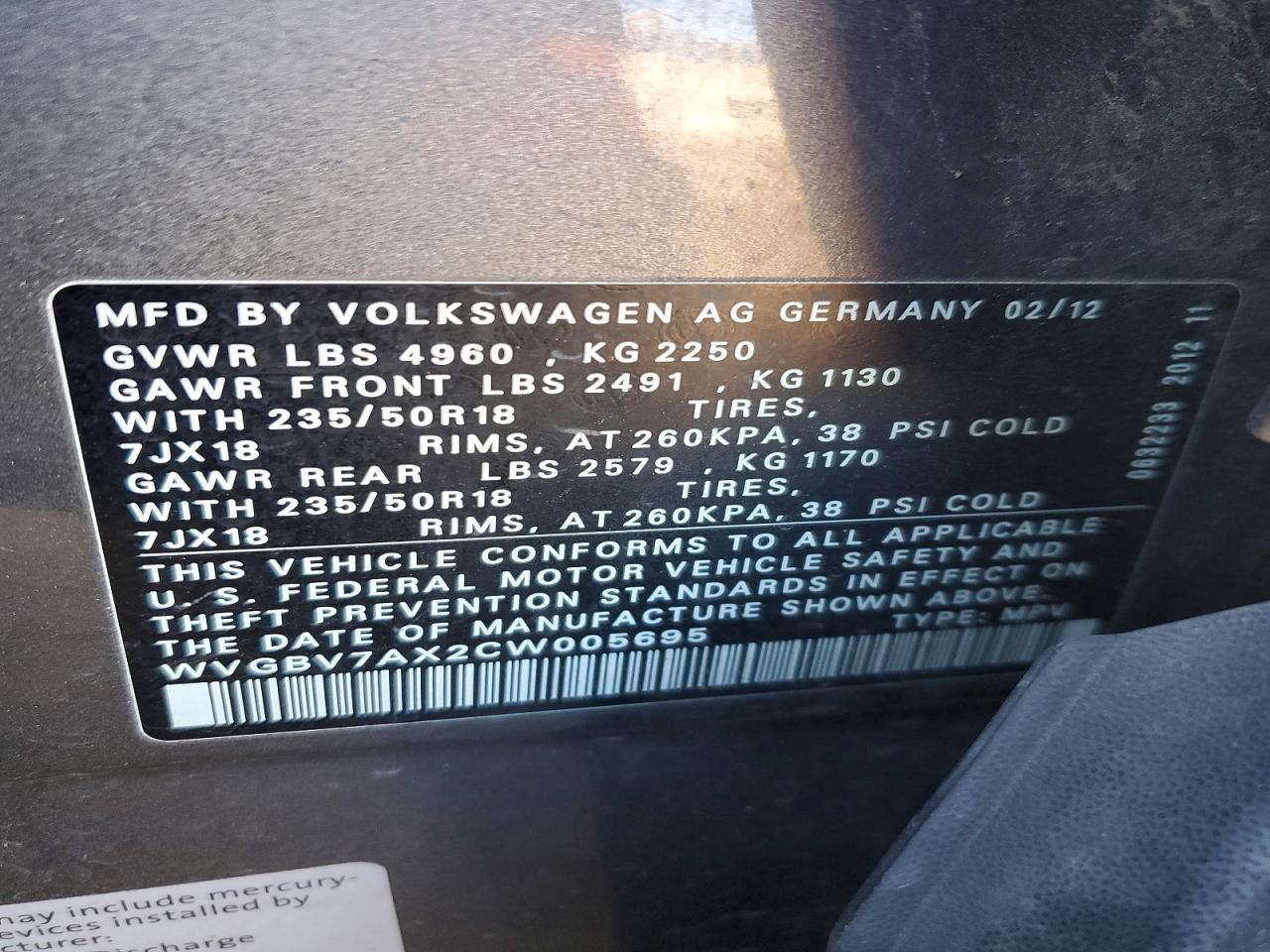 2012 VOLKSWAGEN TIGUAN S photo 12