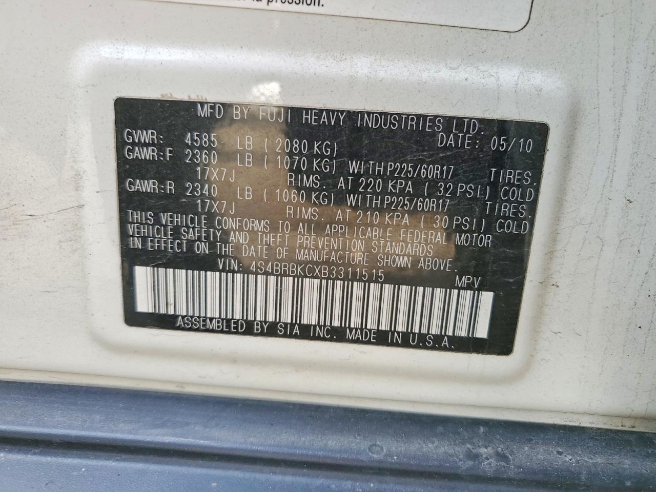2011 SUBARU OUTBACK 2.5I LIMITED photo 13