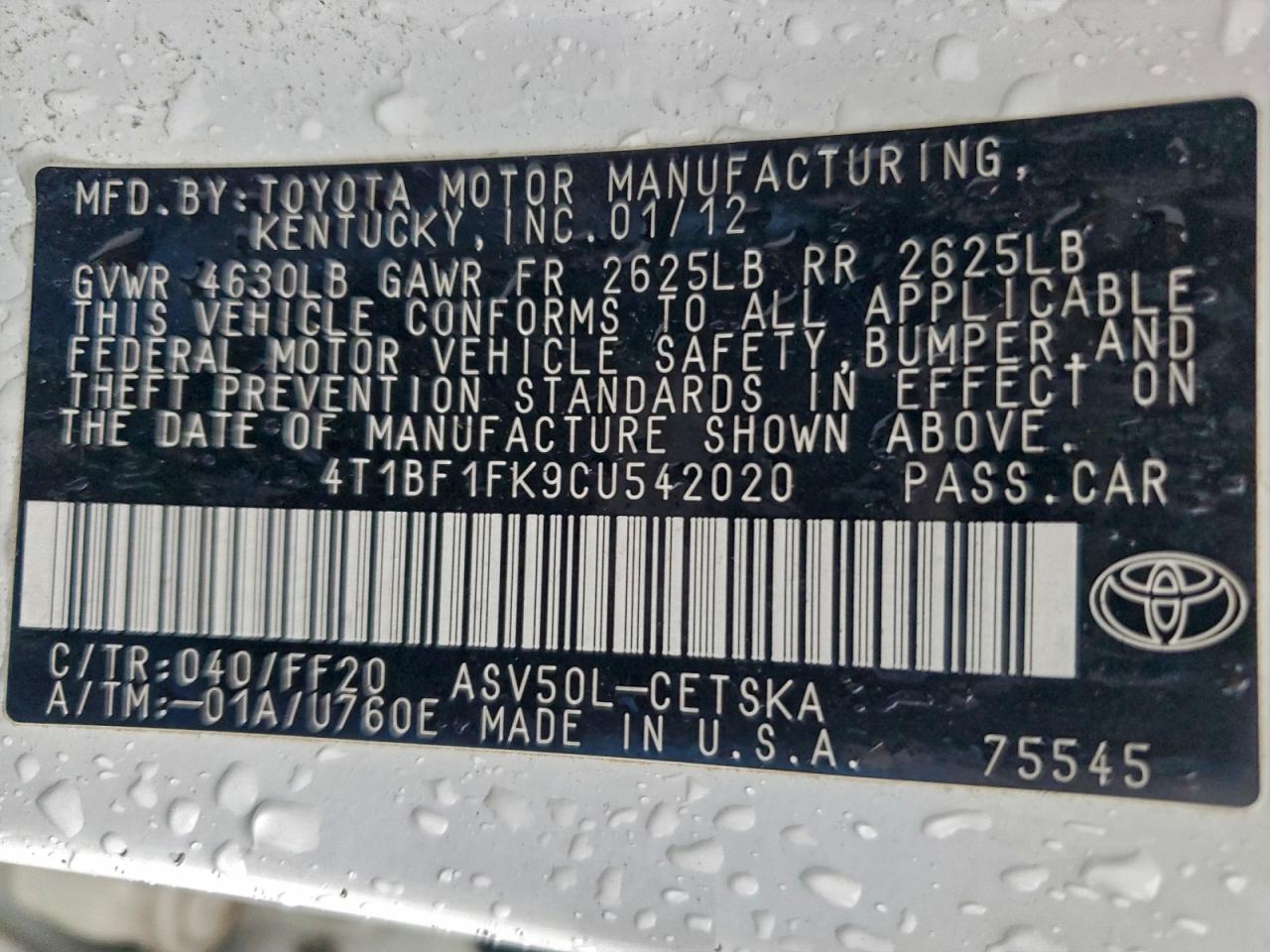 2012 TOYOTA CAMRY BASE photo 13