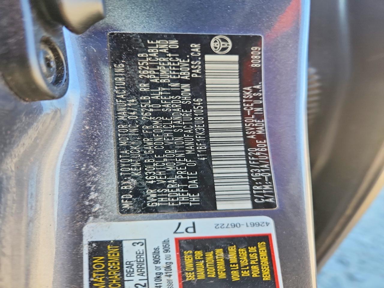 2014 TOYOTA CAMRY L photo 13
