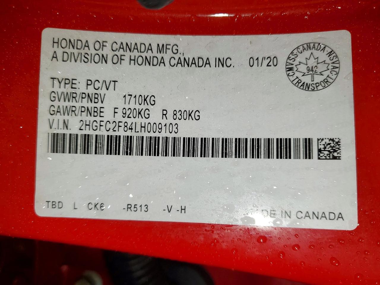 2020 HONDA CIVIC SPORT photo 13