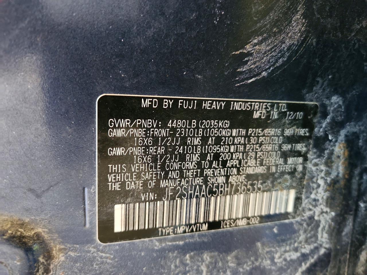 2011 SUBARU FORESTER 2.5X photo 12
