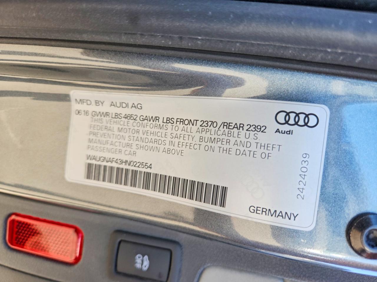 2017 AUDI A4 PREMIUM photo 12