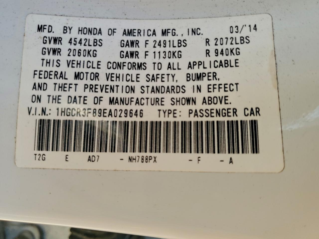 2014 HONDA ACCORD EXL photo 13
