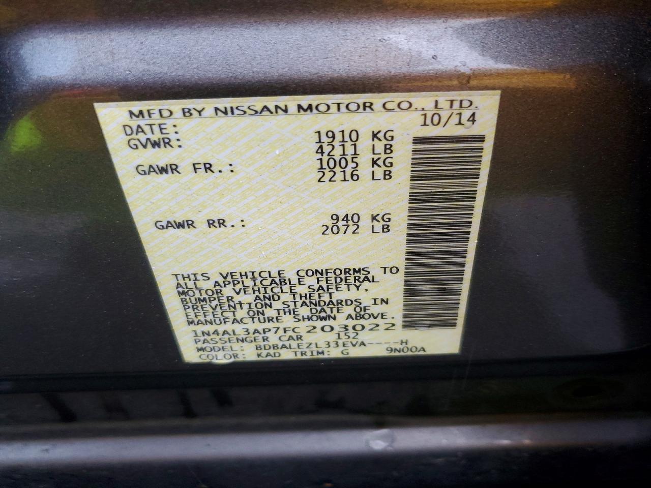 2015 NISSAN ALTIMA 2.5 photo 12