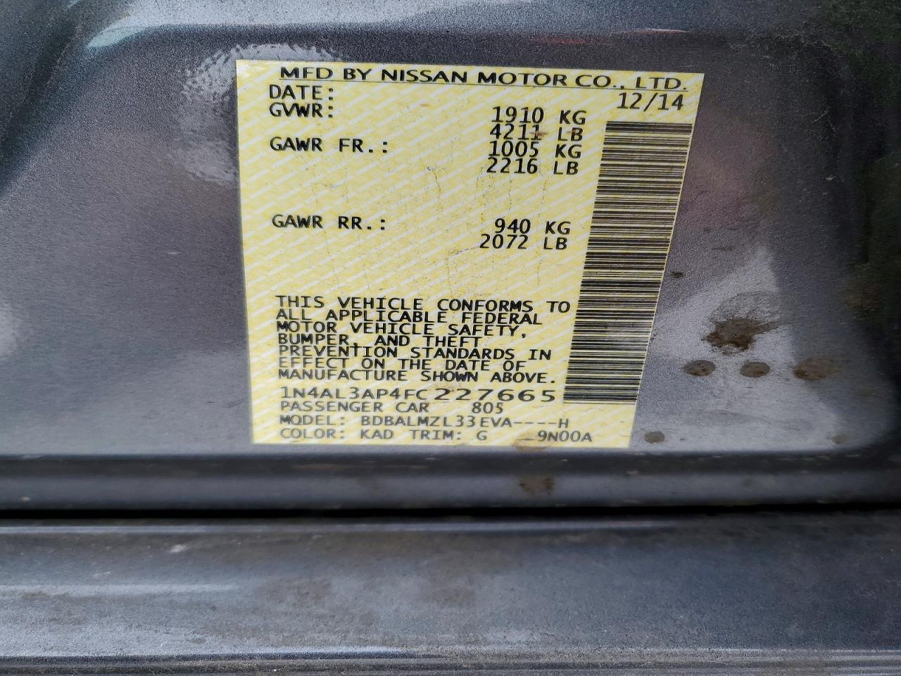 2015 NISSAN ALTIMA 2.5 photo 13