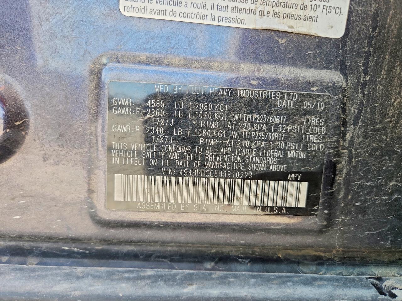 2011 SUBARU OUTBACK 2.5I PREMIUM photo 13
