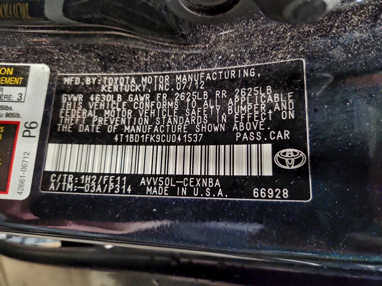 2012 TOYOTA CAMRY HYBRID photo 12