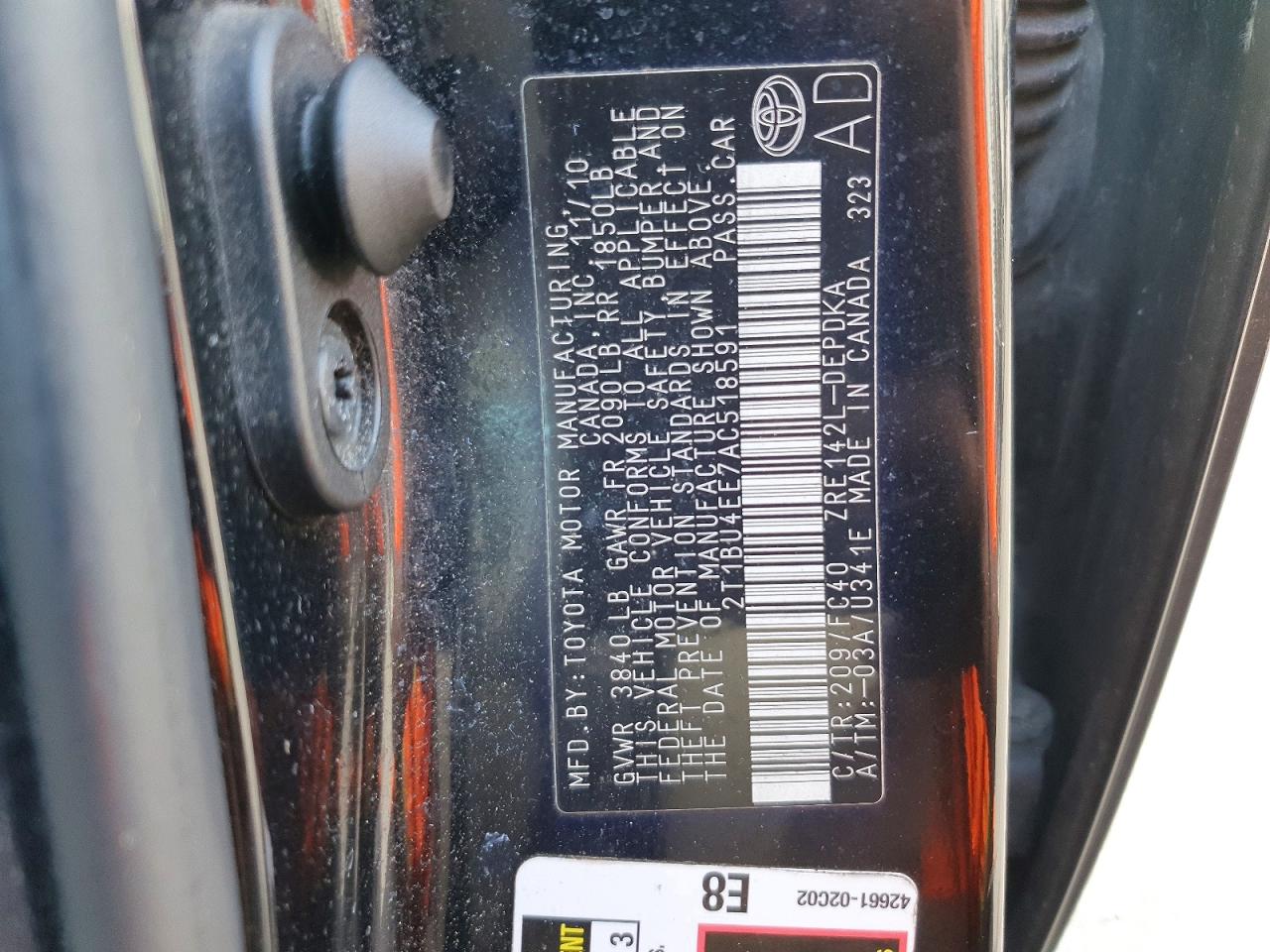 2010 TOYOTA COROLLA BASE photo 12