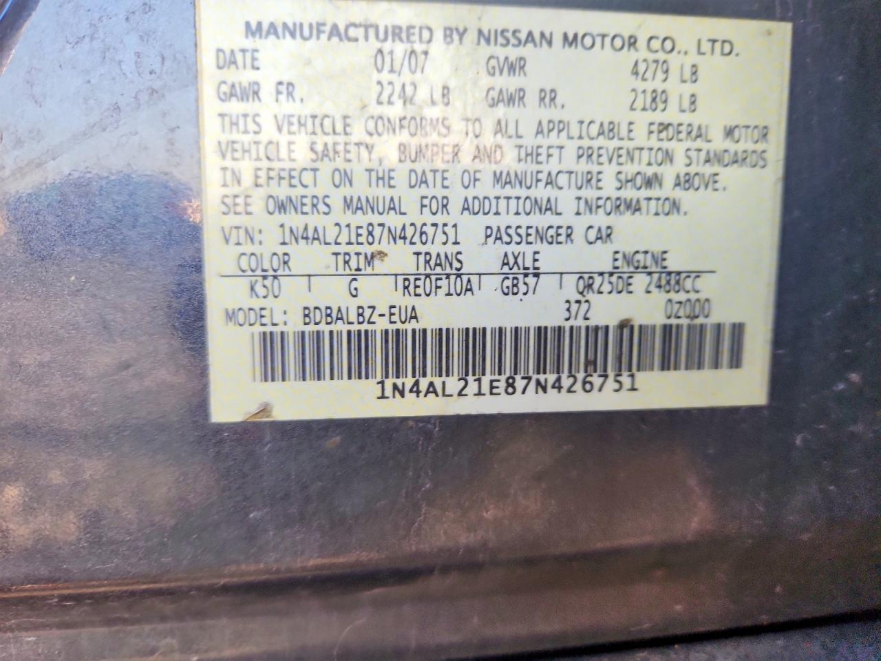 2007 NISSAN ALTIMA 2.5 photo 23