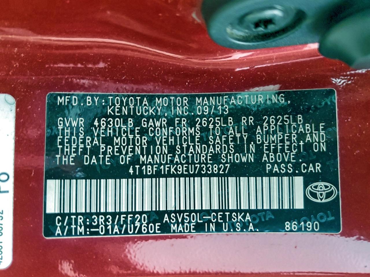 2014 TOYOTA CAMRY L photo 13