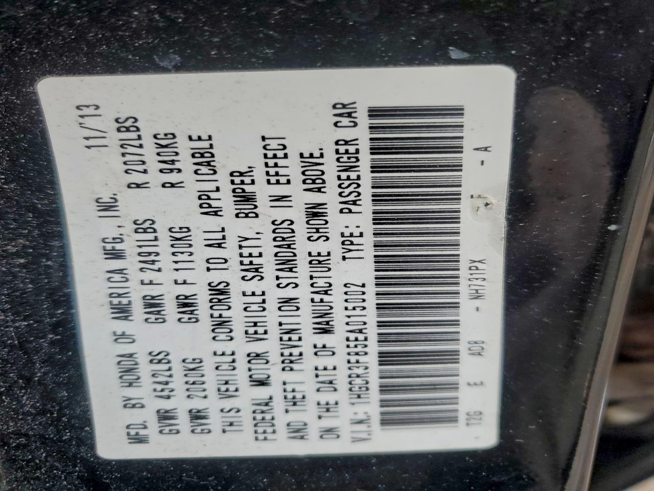 2014 HONDA ACCORD EXL photo 12