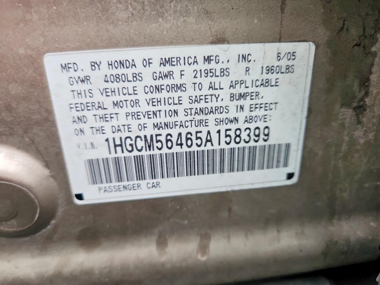 2005 HONDA ACCORD LX photo 12