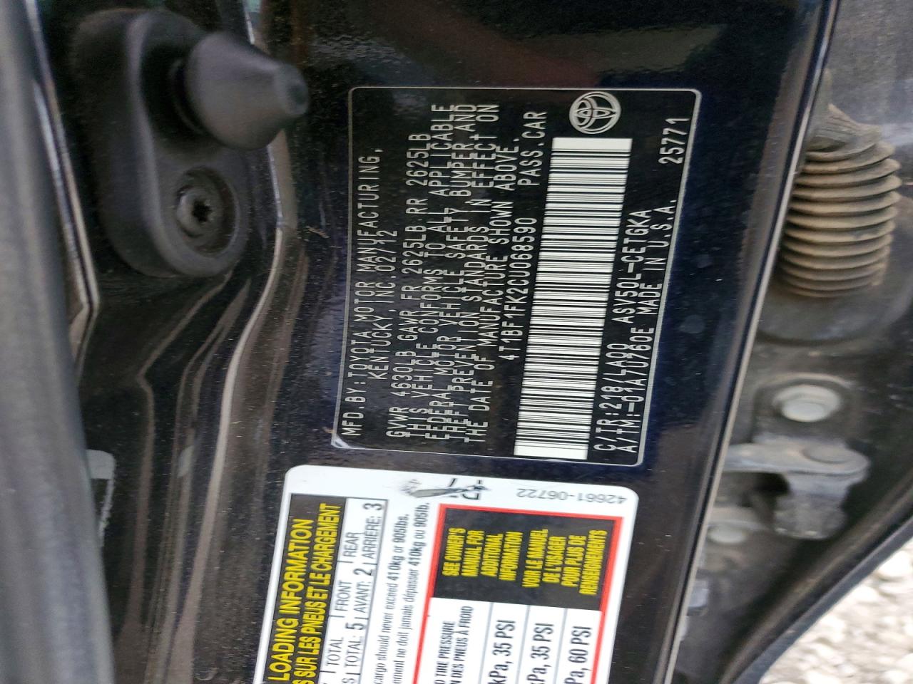 2012 TOYOTA CAMRY BASE photo 12