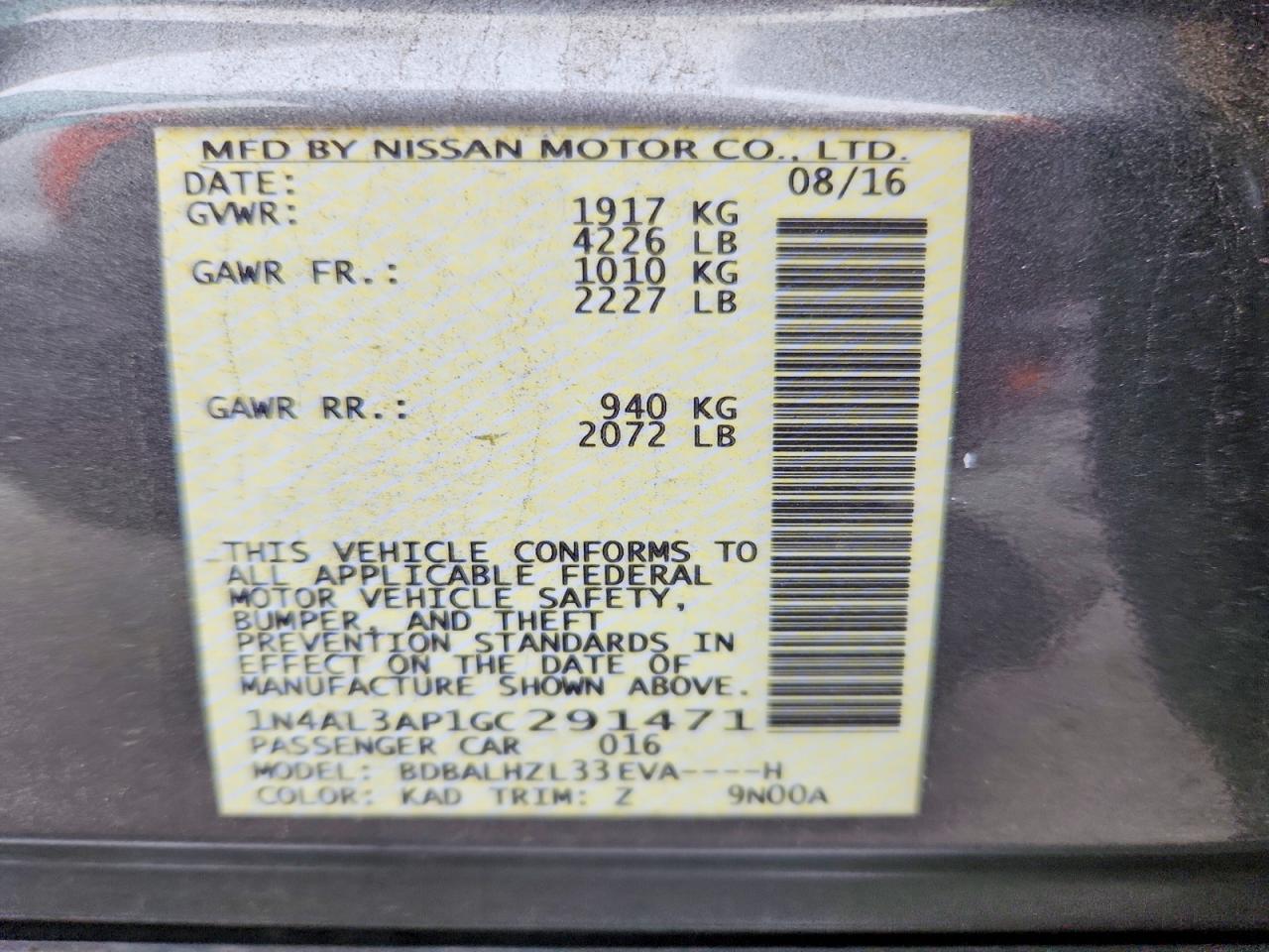 2016 NISSAN ALTIMA 2.5 photo 12