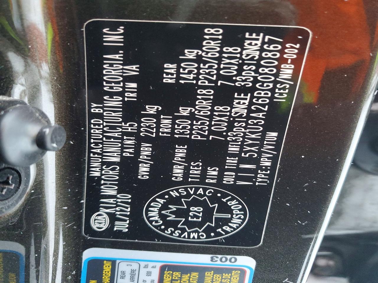 2011 KIA SORENTO EX photo 12