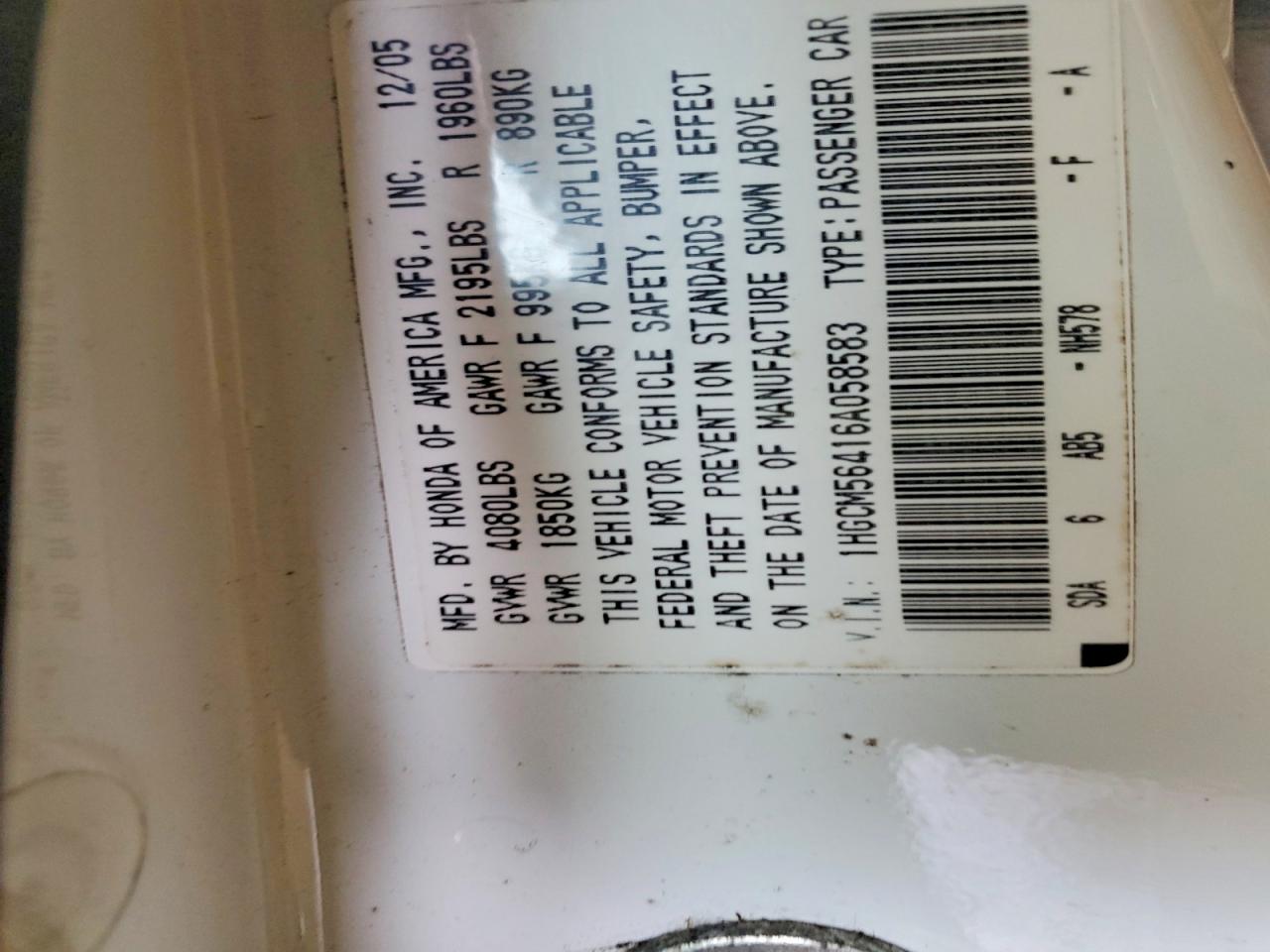 2006 HONDA ACCORD LX photo 13