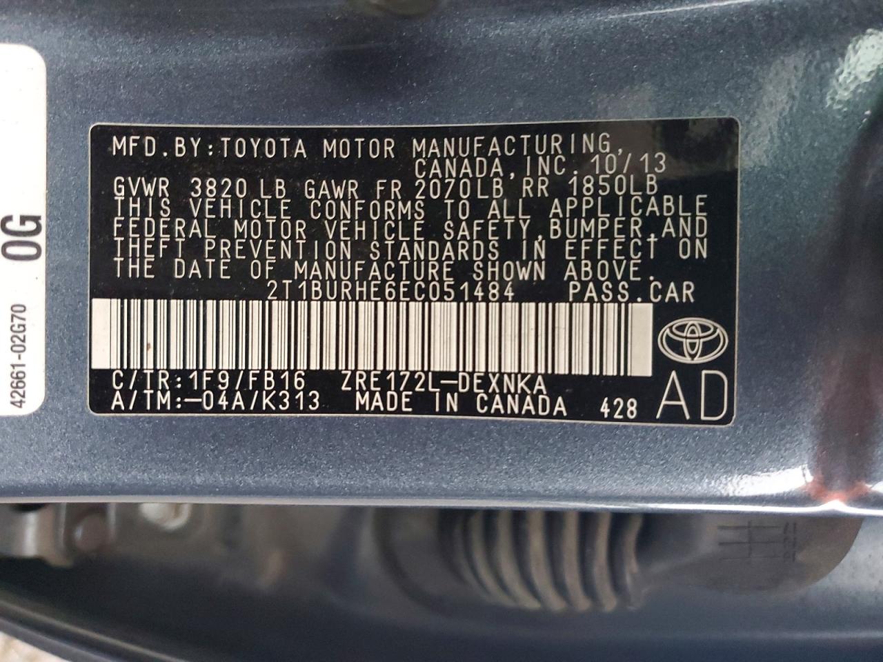 2014 TOYOTA COROLLA L photo 12