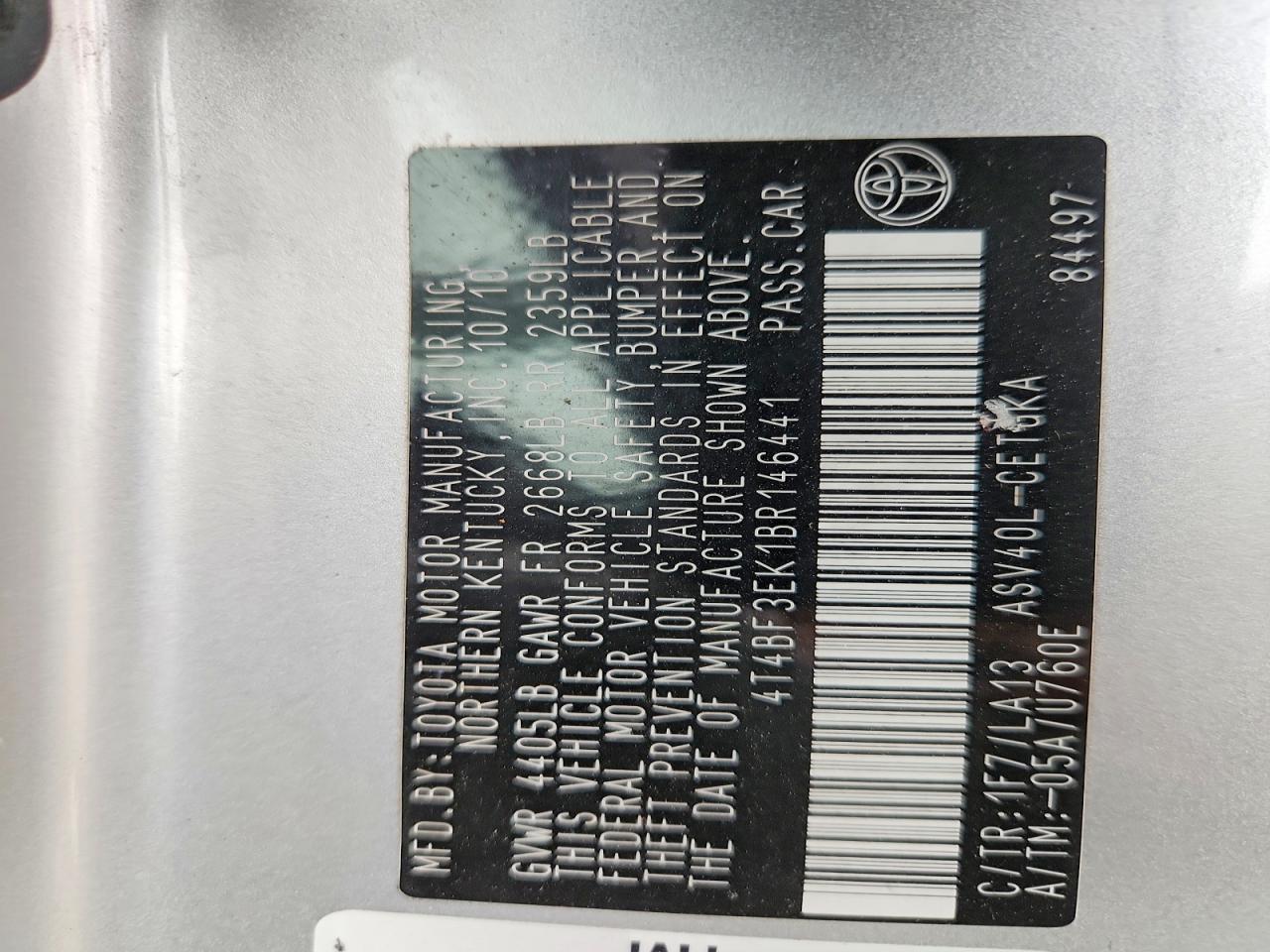 2011 TOYOTA CAMRY BASE photo 12