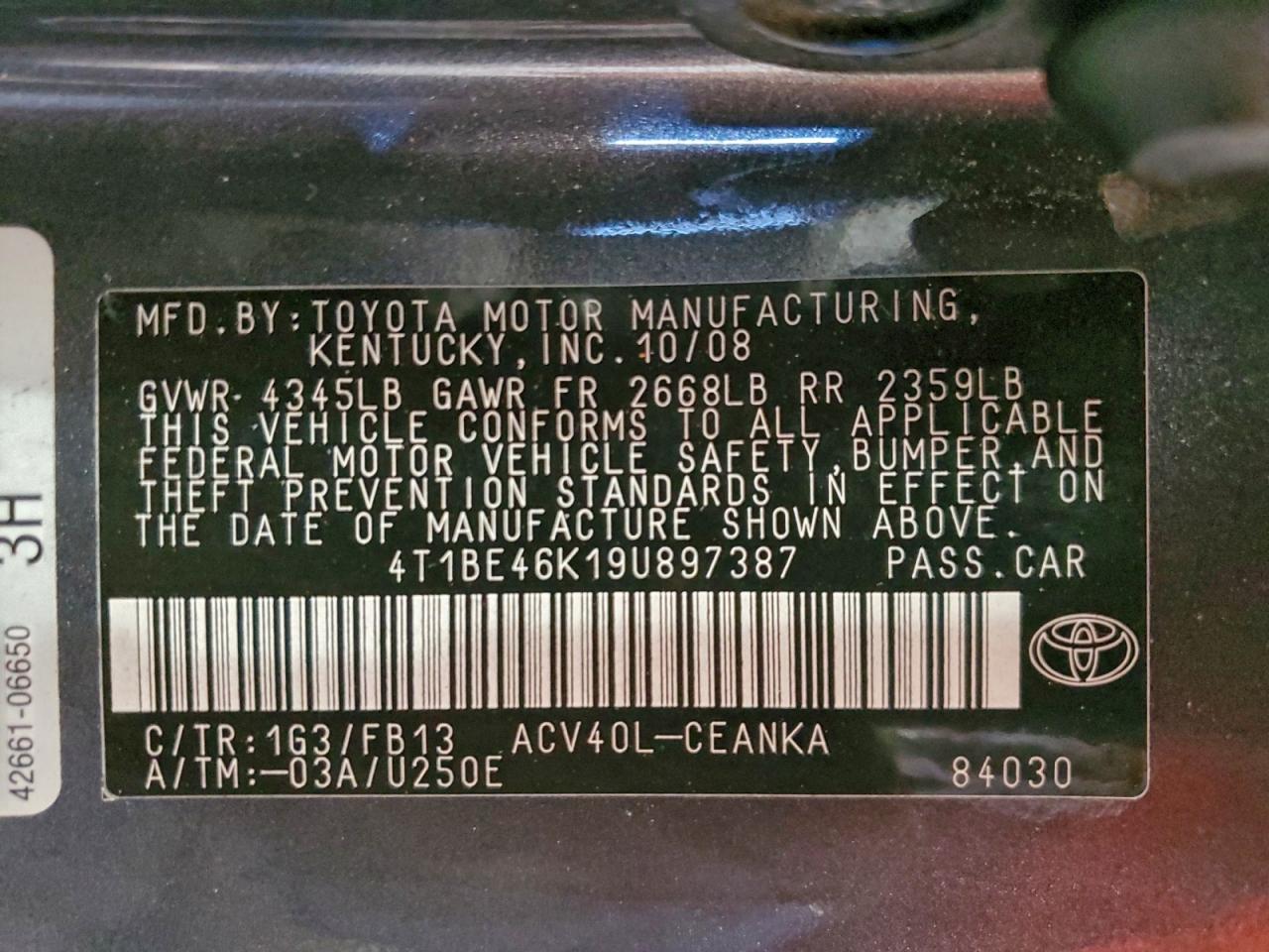 2009 TOYOTA CAMRY BASE photo 13