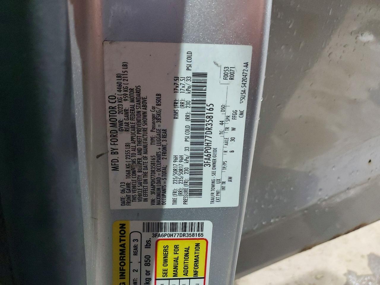 2013 FORD FUSION SE photo 12