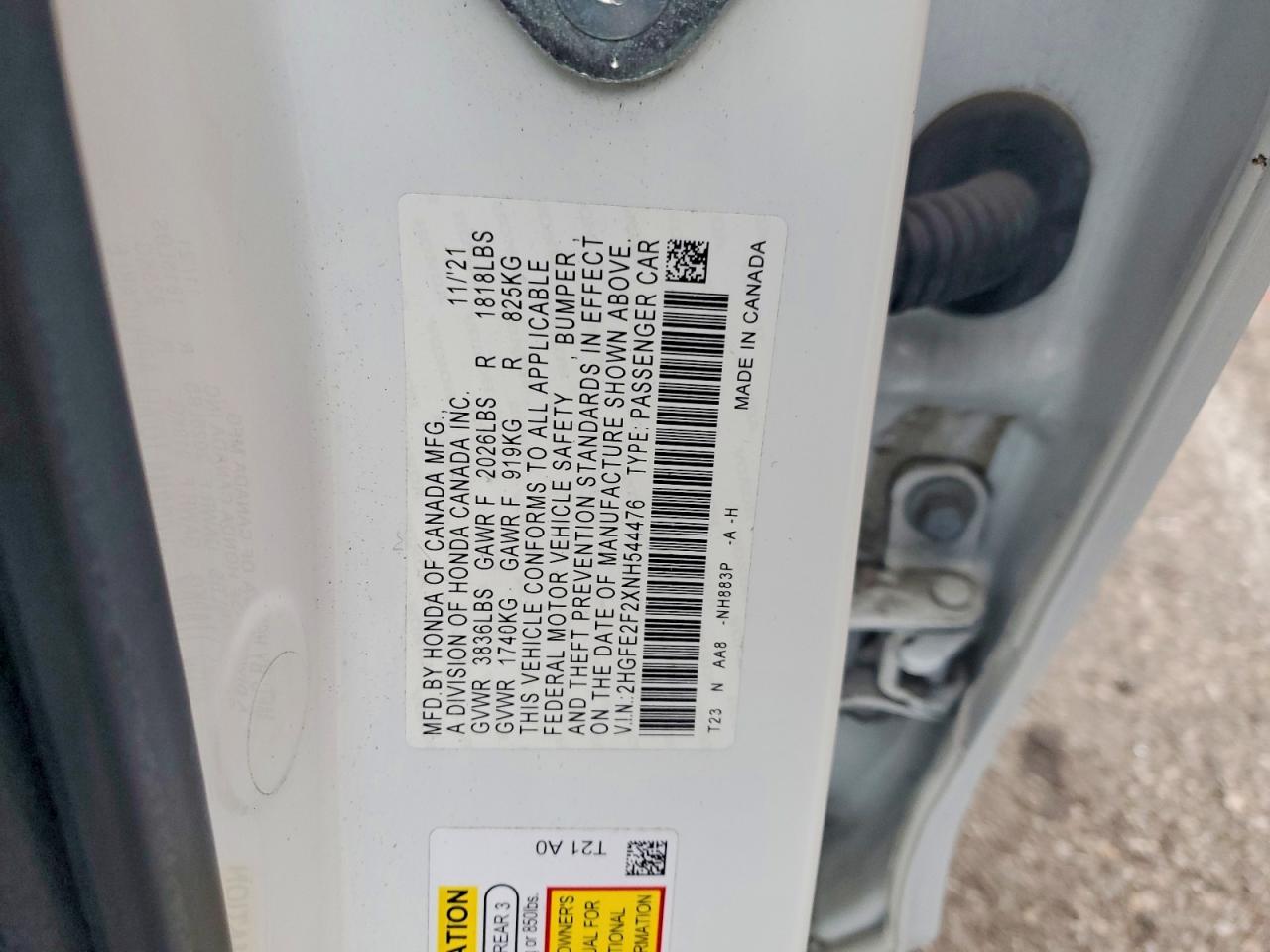 2022 HONDA CIVIC LX photo 37