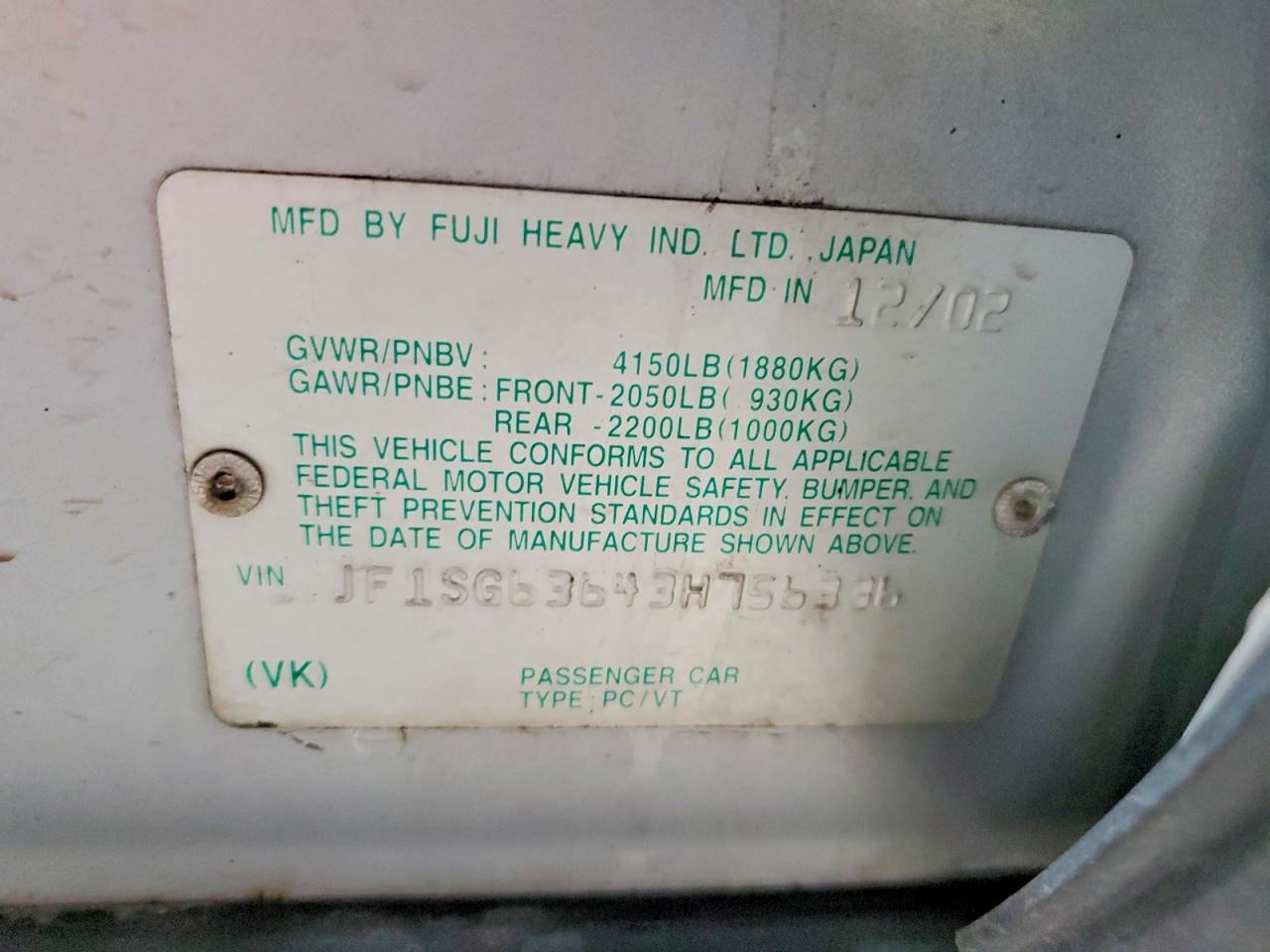 2003 SUBARU FORESTER 2.5X photo 13