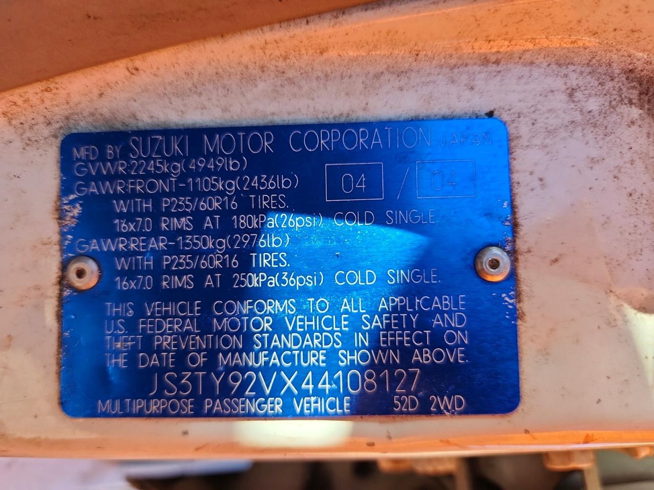2004 SUZUKI XL7 EX photo 13