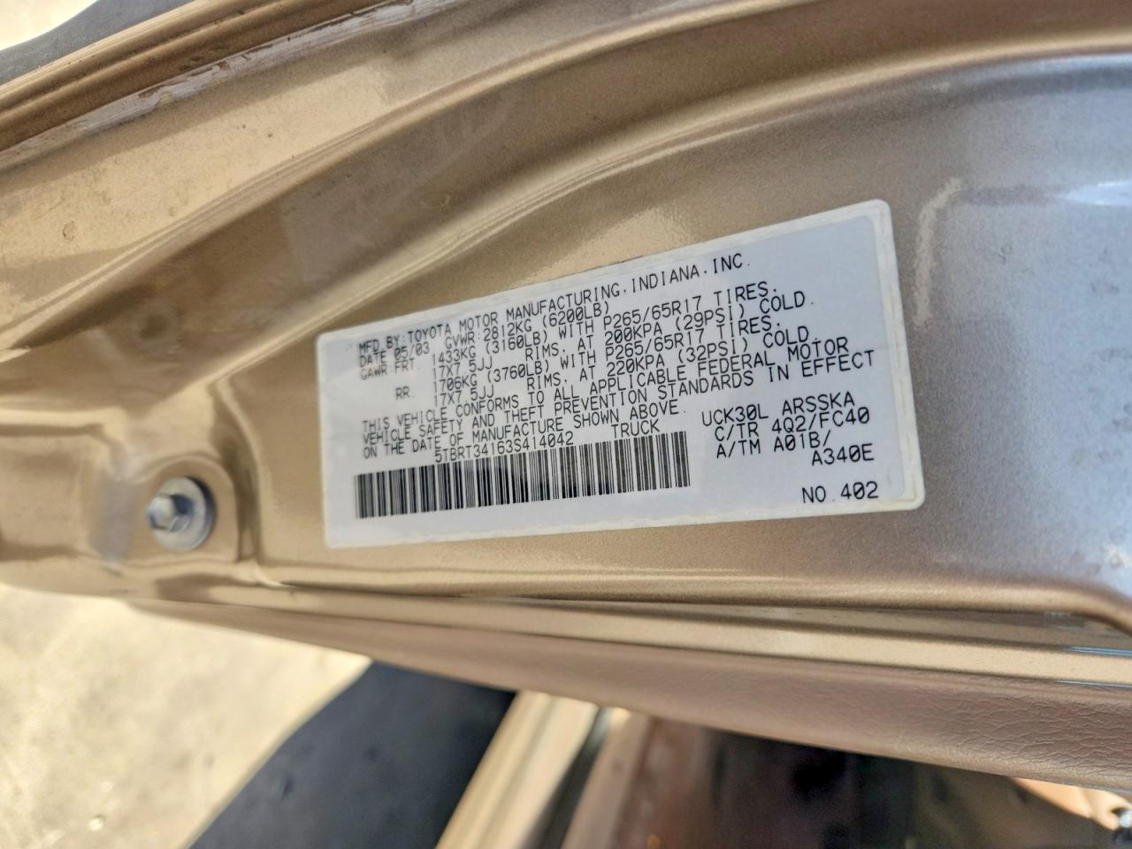 2003 TOYOTA TUNDRA ACCESS CAB SR5 photo 12