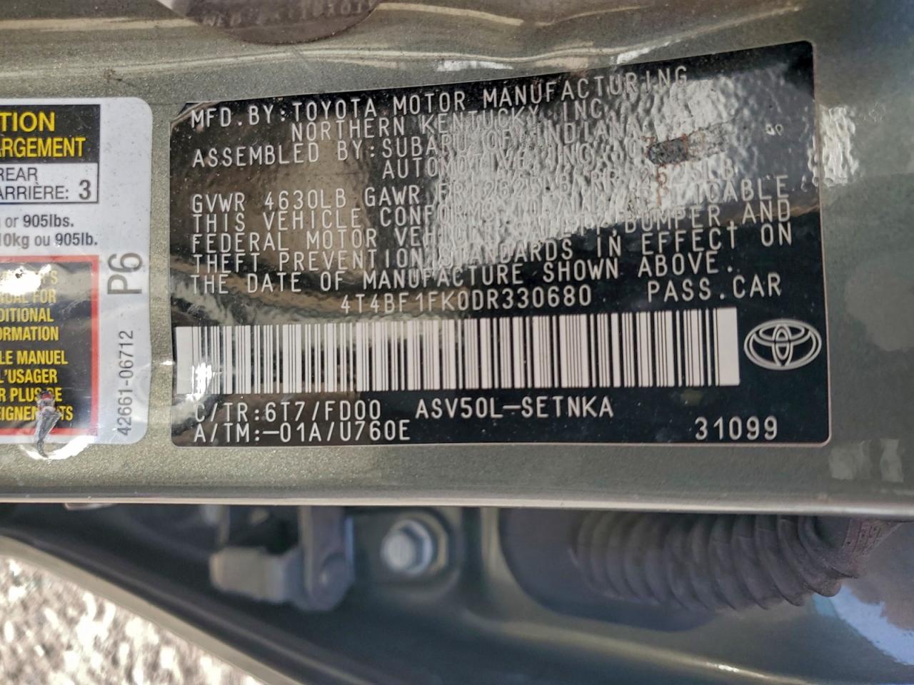 2013 TOYOTA CAMRY L photo 12