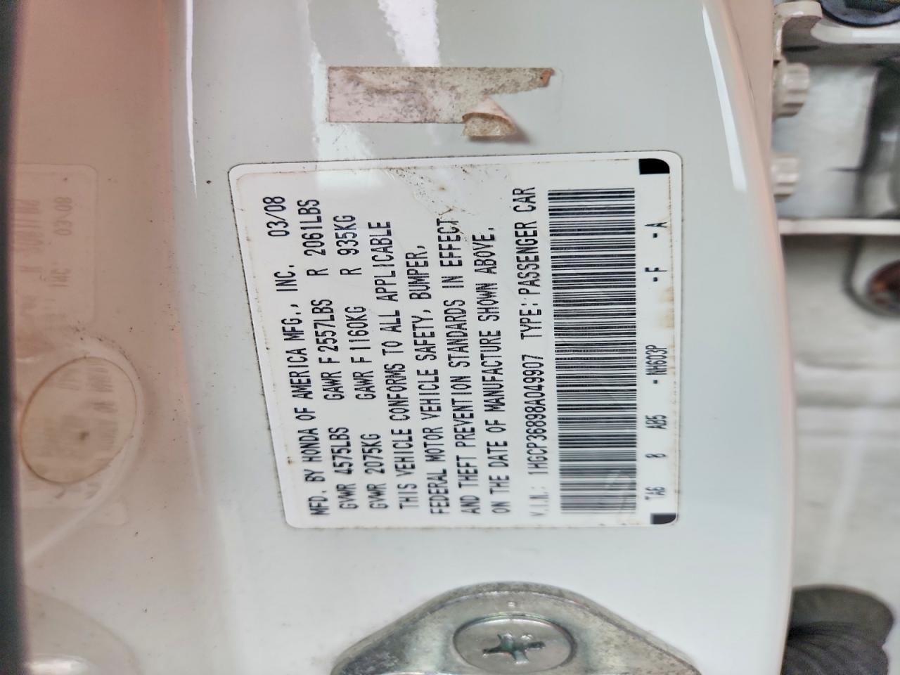 2008 HONDA ACCORD photo 12